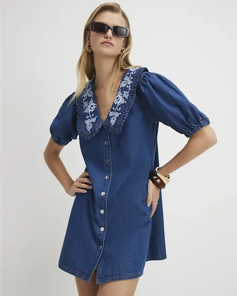River Island Denim Collared Shirt Dress