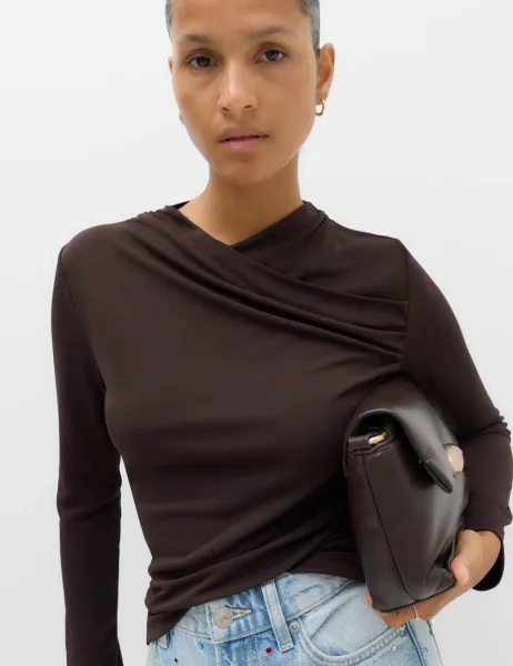 Marks & Spencer Draped Cowl Neck Going Out Top Bitter Chocolate