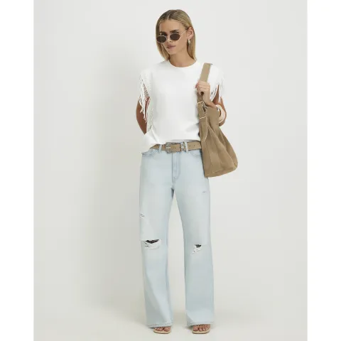 River Island Petite Rip High Waist Straight Leg Jeans