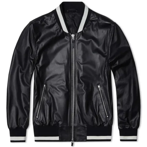 AMI Leather Varsity Jacket
