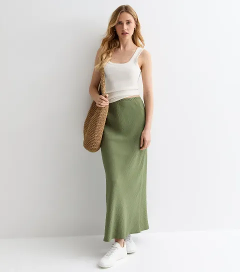 New Look Women's Khaki Textured Midi Skirt