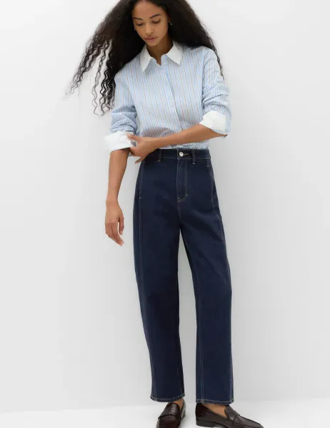 Marks & Spencer Cotton Rich High Waisted Carrot Leg Jeans Indigo Mix