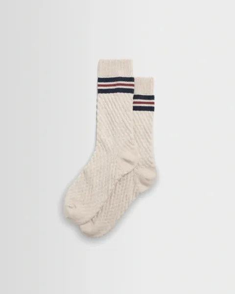 Sandwell - Ecru Marl and Navy Trio Stripe Cotton Socks