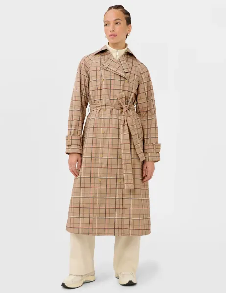 Sweaty Betty Checked Tie Fastening Trench Coat Beige Mix