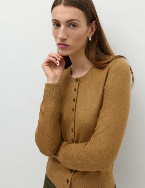 Marks & Spencer Air-Yarn Crew Neck Short Cardigan Caramel