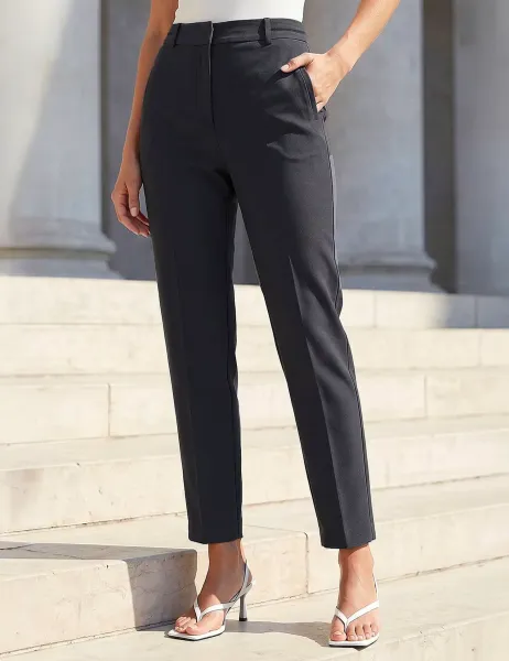Roman Straight Leg Trousers with Stretch Charcoal Mix
