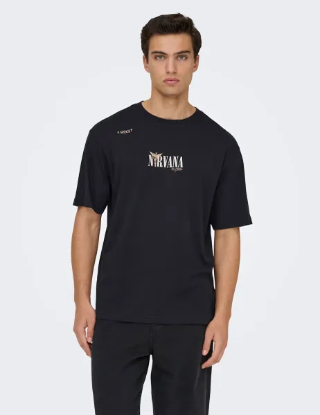 Only & Sons Pure Cotton Nirvana T-Shirt Black Mix