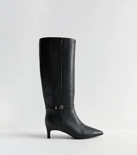 New Look Women's Dark Brown Buckled Faux Leather Crocodile Embossed Knee High Boots Vegan