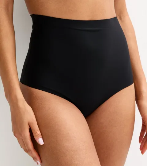Women's Black Bonded Smooth High Waisted Medium Control Shaping Brazilian Briefs