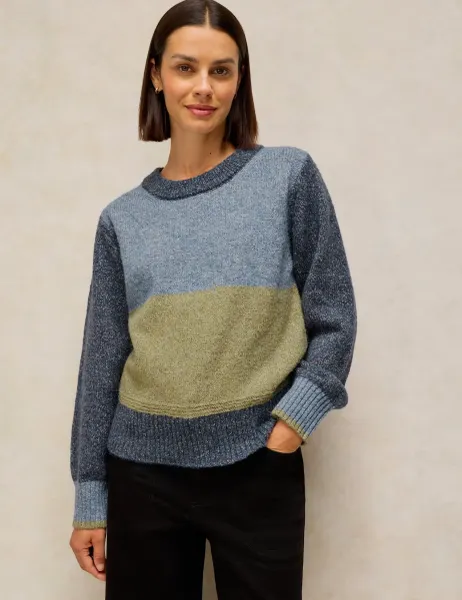 White Stuff Colour Block Crew Neck Jumper Blue Mix