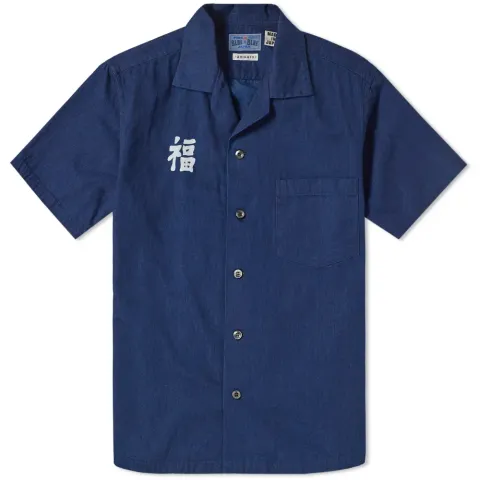 Short Sleeve Indigo Dyed Fuku Work Shirt