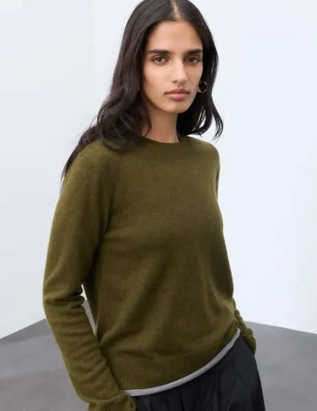 Autograph Pure Cashmere Crew Neck Jumper Dark Khaki