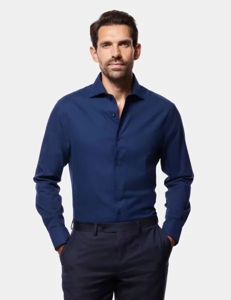 Hawes & Curtis Slim Fit Brushed Cotton Twill Shirt Navy