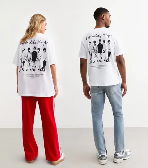 Women's Unisex White Oasis Definitely Maybe Album Artwork Print T-Shirt