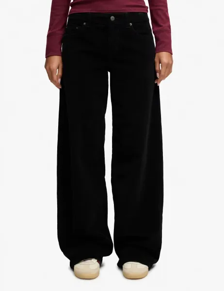 Cotton Rich Cord Textured Wide Leg Trousers Blue