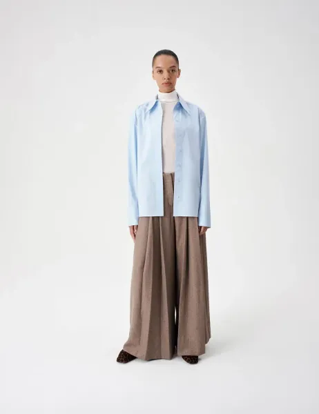 Marks & Spencer Pure Cotton Padded Shoulder Waisted Shirt Pale Blue