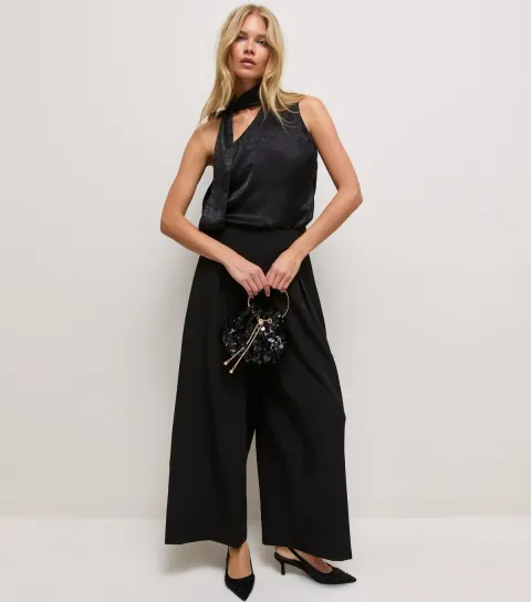 New Look Women's Black Satin Neck Scarf Sleeveless Top