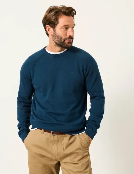FatFace Cotton Rich Crew Neck Jumper with Cashmere Dark Teal