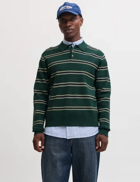 Jack & Jones Striped Polo Shirt Green Mix