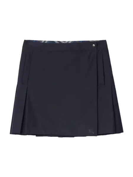 Women Pleated Stretch Nylon Mini Skirt Navy