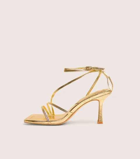 Women's Gold Clover Square Toe Stiletto Sandals