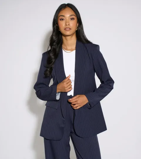 Gini London Women's Navy Pinstripe Blazer