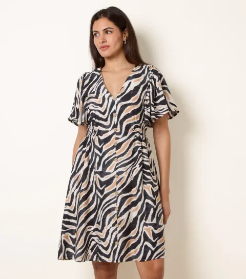Women's Black Abstract Print Mini Dress