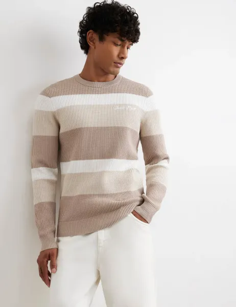 River Island Pure Cotton Striped Crew Neck Jumper Stone