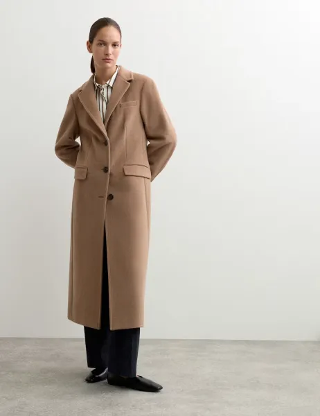 Jaeger Longline Pure Wool Boyfriend Coat Camel