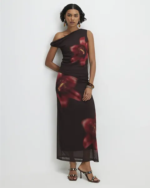 River Island Mesh Floral Print Maxi Skirt