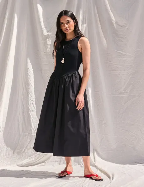 RO&ZO Jersey Midaxi Waisted Dress Black