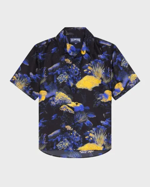 Vilebrequin Men Silk Bowling Shirt Coral Reef