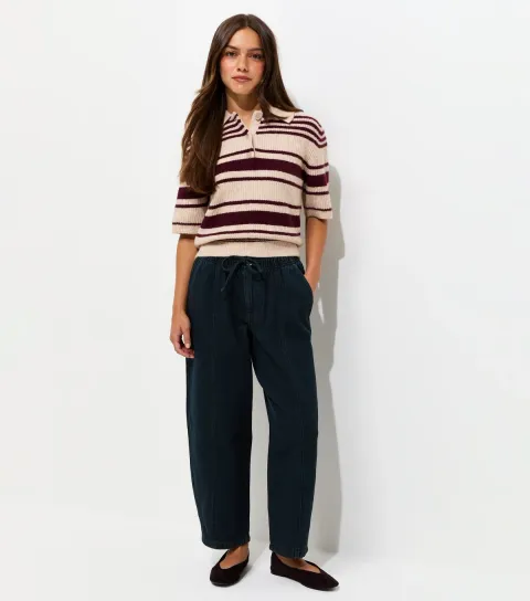 New Look Women's Petite Blue Cotton Denim Barrel Leg Joggers