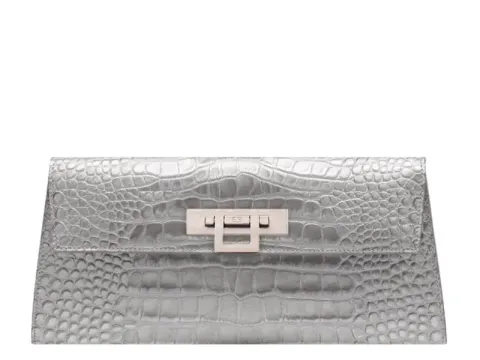 Fonteyn Clutch Orinoco 'Croc' Print Calf Leather Handbag - Silver - 2