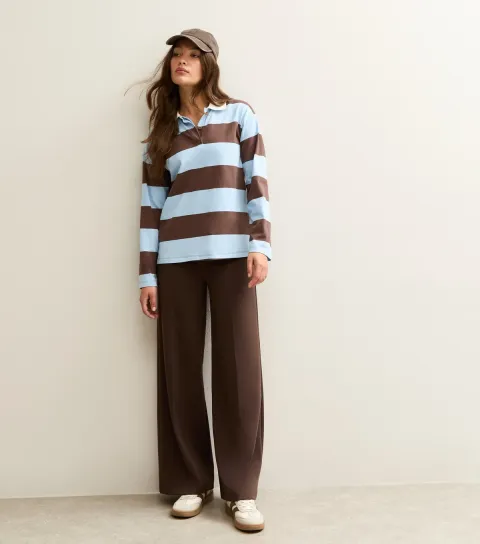 New Look Women's Brown Wide Leg Pressed Crease Trousers