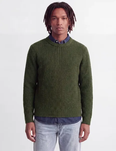 Jack & Jones Cotton Blend Cable Crew Neck Fisherman Jumper Green