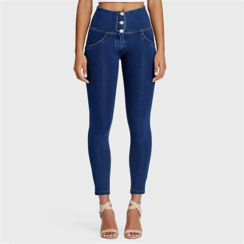 Freddy WRUP Denim - 3 Button High Waisted - 7/8 Length - Dark Blue + Yellow Stitching