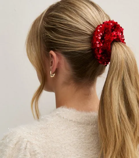 New Look Bright Red Christmas Velvet Sequin Scrunchie