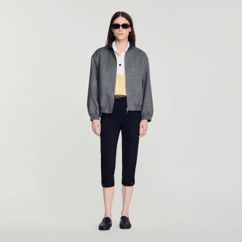Oversized leather-collar jacket