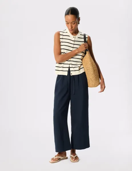 Whistles Wide Crop Cheesecloth Trouser Navy