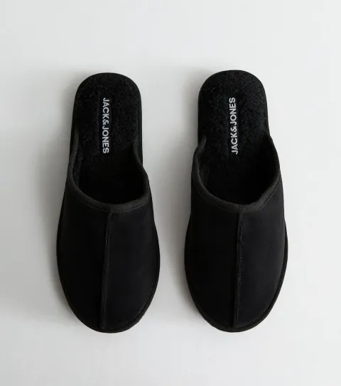 Men's Black Faux Suede Slippers