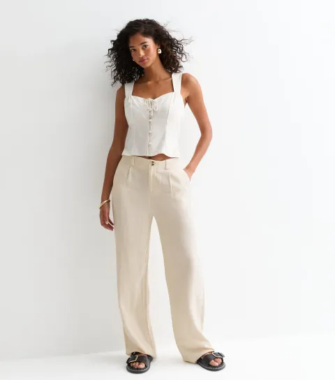 Women's Off White Pleated Trousers