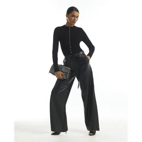 River Island Faux Leather Belted Wide Leg Trousers
