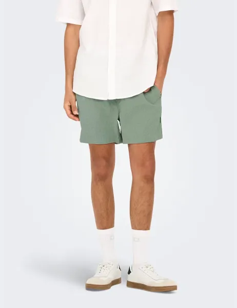 Only & Sons Seersucker Drawstring Swim Shorts Light Green