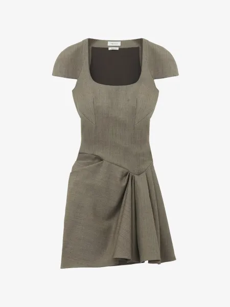 Asymmetric Gathered Mini Dress