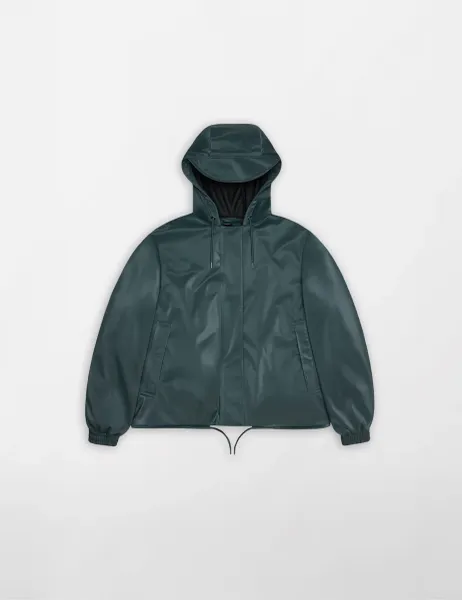 Rains String Waterproof Hooded Cropped Jacket Dark Green