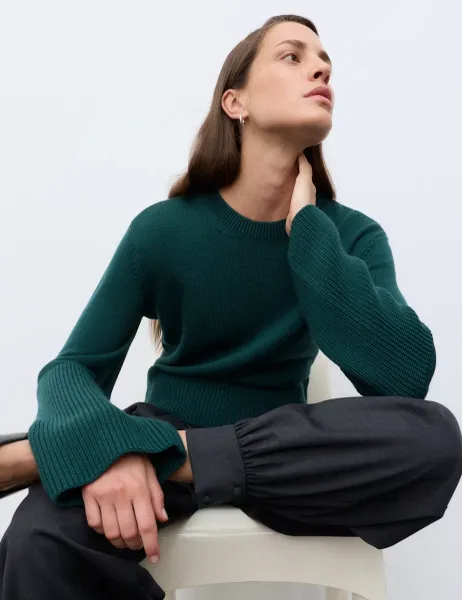 Autograph Pure Merino Wool Wide Sleeve Jumper Bottle Green