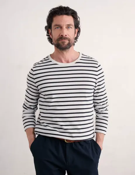 Seasalt Cornwall Pure Cotton Striped Crew Neck Top White Mix