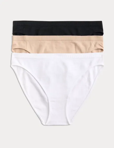 Marks & Spencer 3 Pack Comfort Rib Seamless High Leg Knickers Opaline Mix