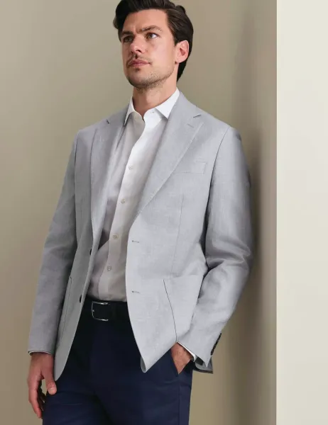 Charles Tyrwhitt Slim Fit Linen Cotton Blend Suit Jacket Silver Grey